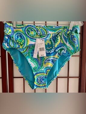 NWT Bleu Rod Beattie Blue/Green Paisley Swim Bandeau Bottoms-Bow Tie Sash SZ 12